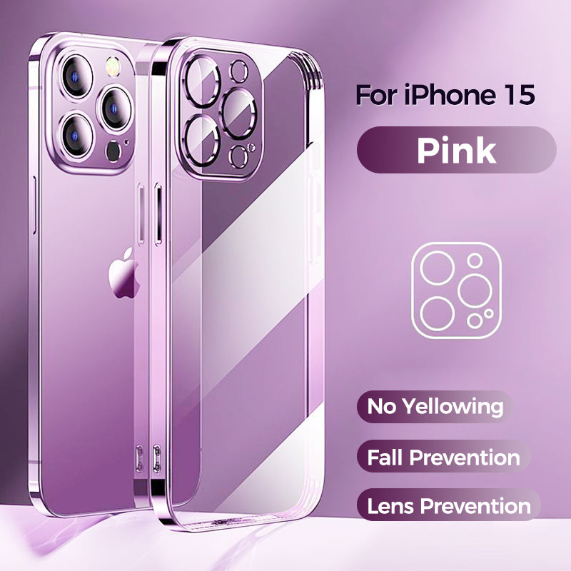 High-Quality Plating Transparent iPhone Case - Soft Silicone Shockproof Cover with Lens Protector Case for iPhone