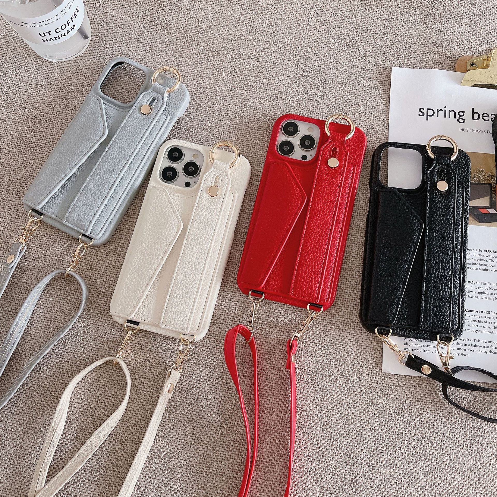 Luxury Crossbody Leather Wallet iPhone Case – Wrist Strap, Ring Holder, Card Slot, Shockproof Protection, Stylish Design for iPhone