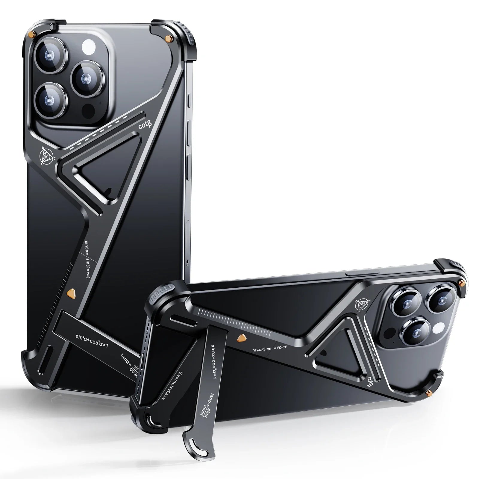 Luxury Geometric Metal iPhone Case – Aluminum Alloy Shockproof Cover with  Stand for iPhone Models Stylish and Durable Design