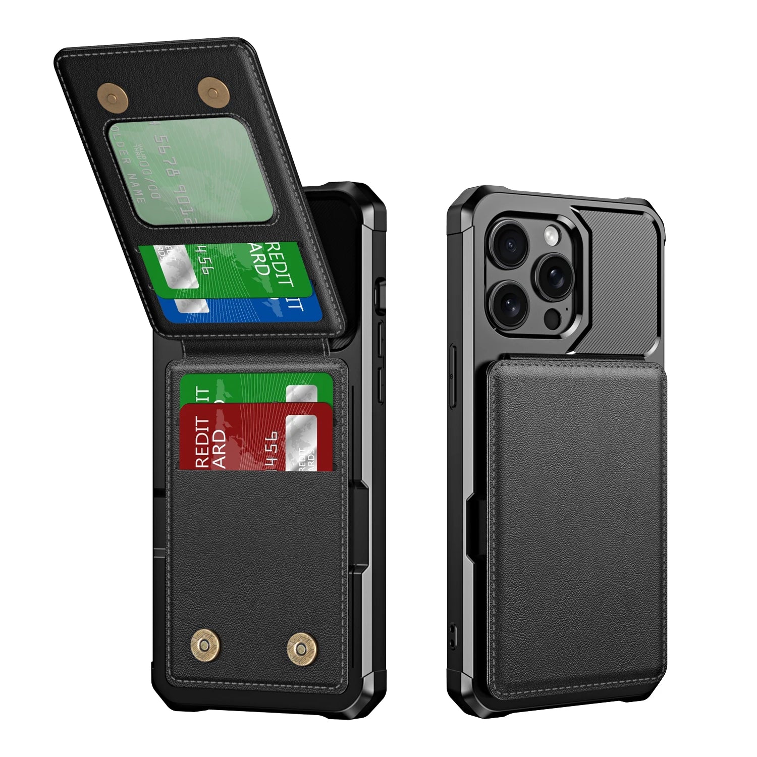 Premium Vertical Card Slot Wallet iPhone Case – Anti-Fall Stand Bracket, Stylish & Durable Protection | Case for iPhone
