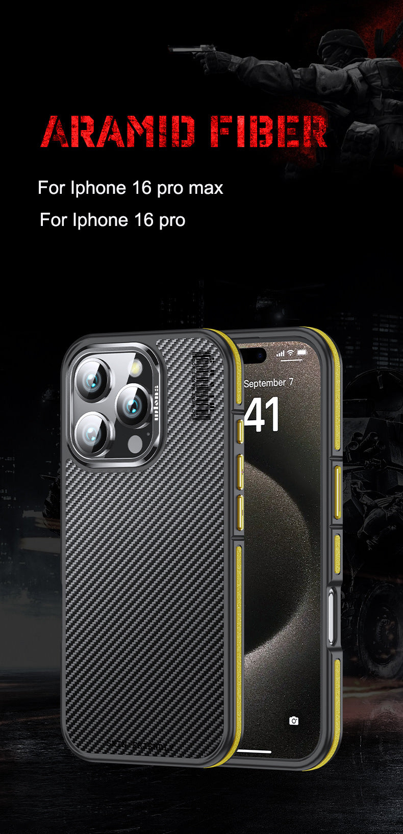 Premium 100% Aramid Fiber Kevlar iPhone Case – 600D Lightweight  Compatible Ultra-Thin Protective Cover for iPhone Models