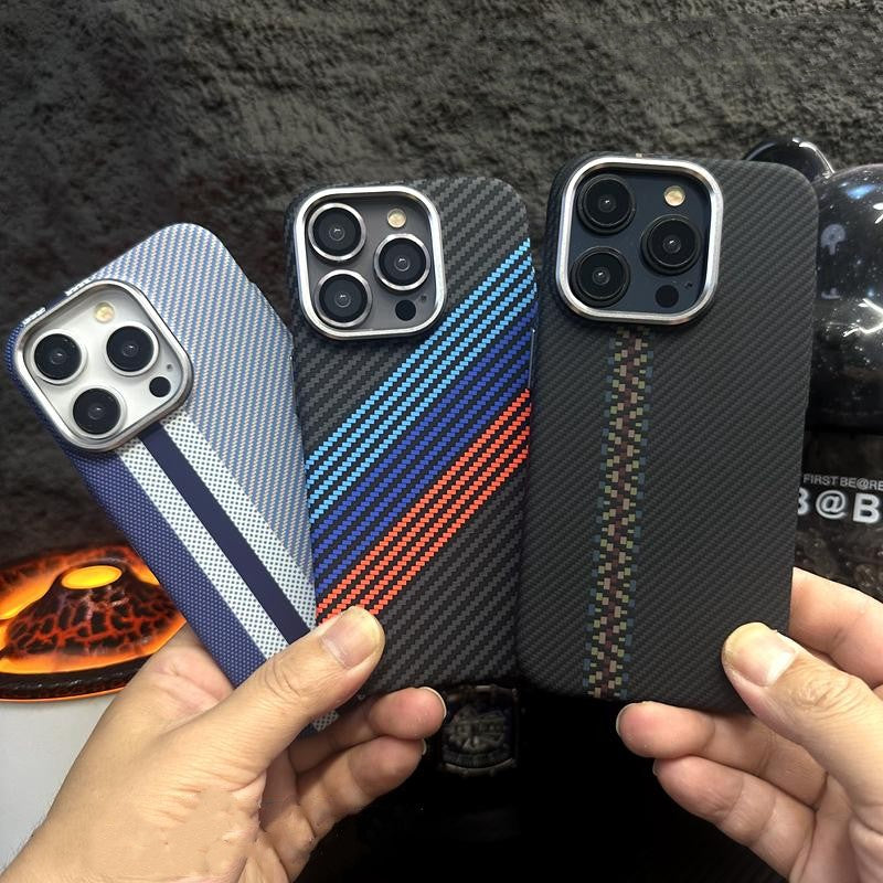 Hit Color Carbon Fiber Texture MagSafe iPhone Case – Wireless Charging Hard PC Cover with Relief Design for iPhone Models