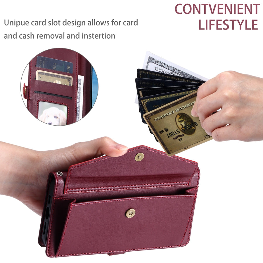 Luxury Dual-Layer Wallet iPhone Case – Flip Leather Cover with Card Slots, Photo Frame, 2 Lanyards, Shockproof Protection, and Stand Feature for iPhone