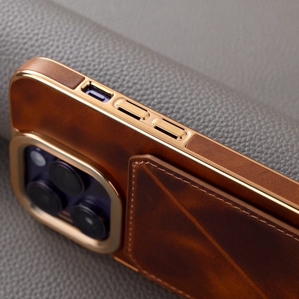 Luxury Cowhide Leather Wallet iPhone Case – Magnetic Card Holder, Plating Shell, Shockproof Protection, Premium Design for iPhone Models