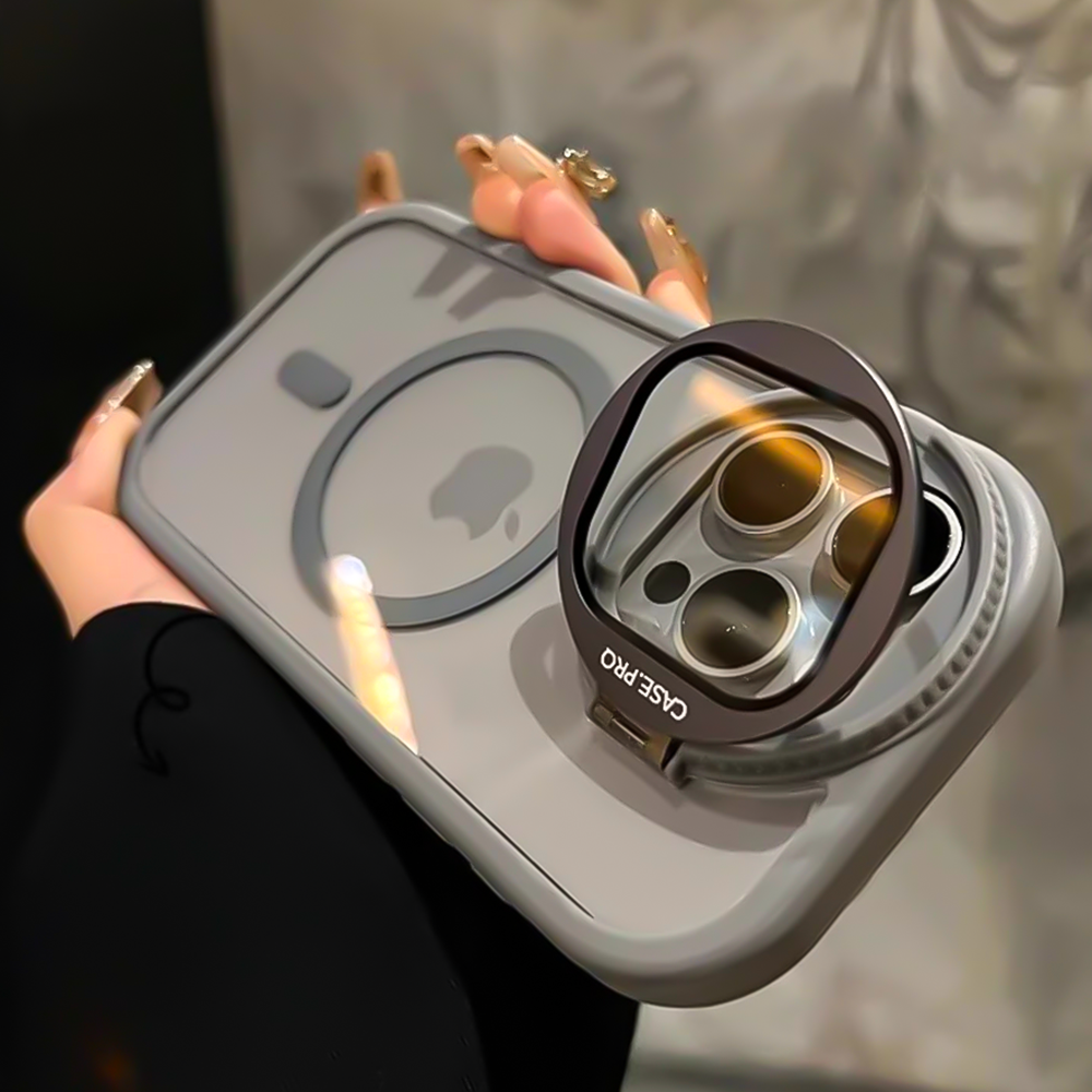 Luxury Glass Camera Stand iPhone Case - Transparent Magnetic Acrylic Cover, Wireless Charging Compatible, Case for iPhone
