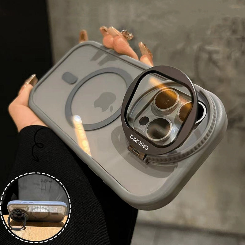 Luxury Glass Camera Stand iPhone Case - Transparent Magnetic Acrylic Cover, Wireless Charging Compatible, Case for iPhone