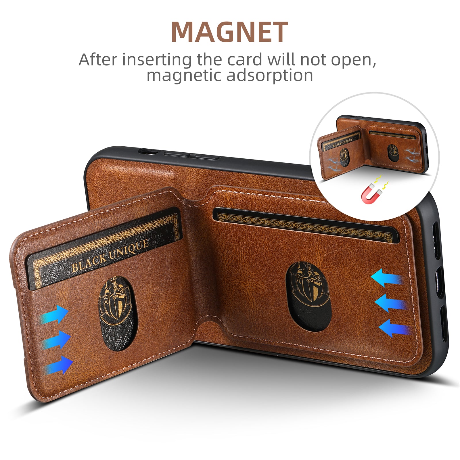 SUTENI Card Holder Leather Wallet iPhone Case – Magnetic Closure, Pocket Cover, Shockproof Protection for iPhone Models