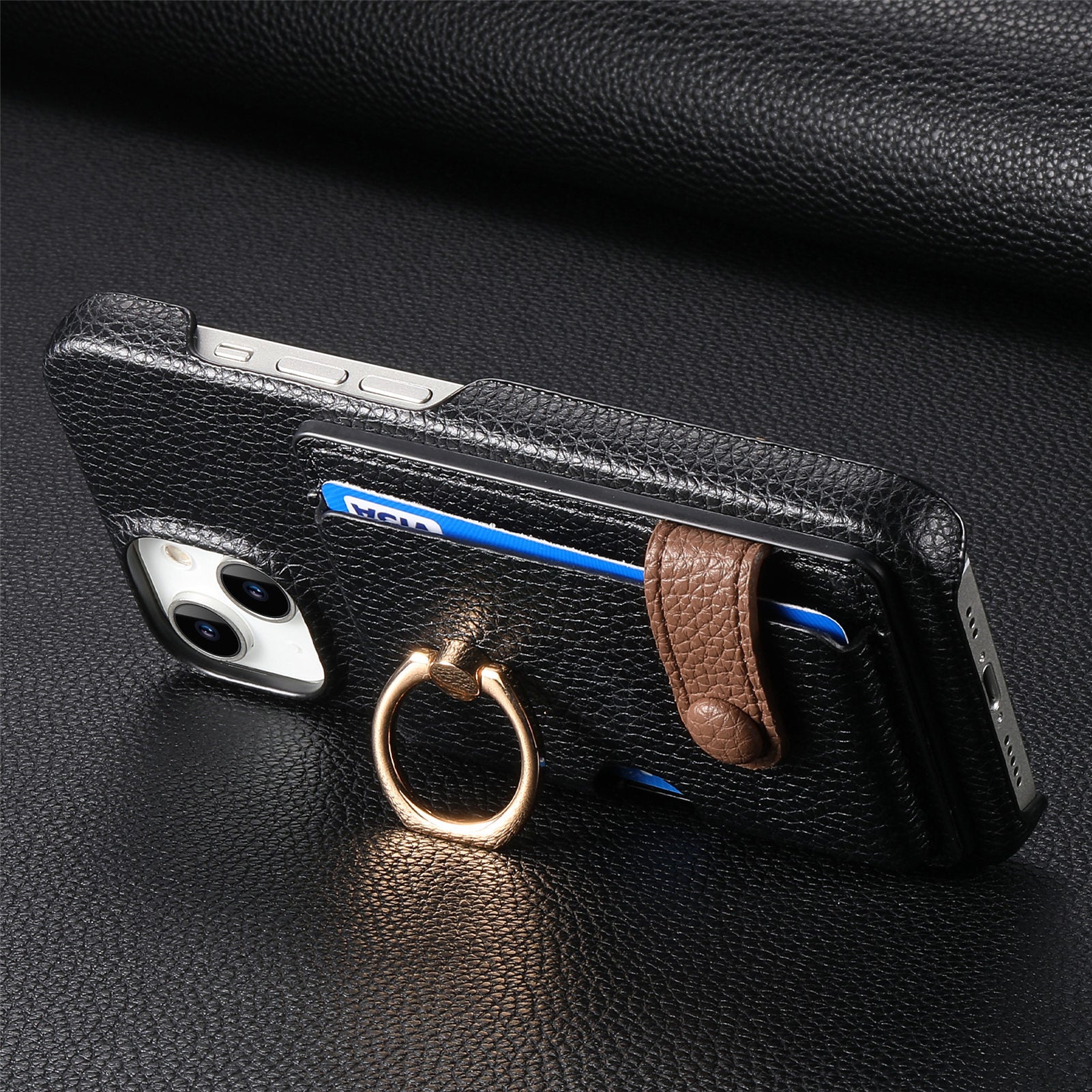 Premium Leather Ring Stand Wallet iPhone Case Card Holder, Magnetic Closure, and Kickstand Support for Hands-Free Convenience