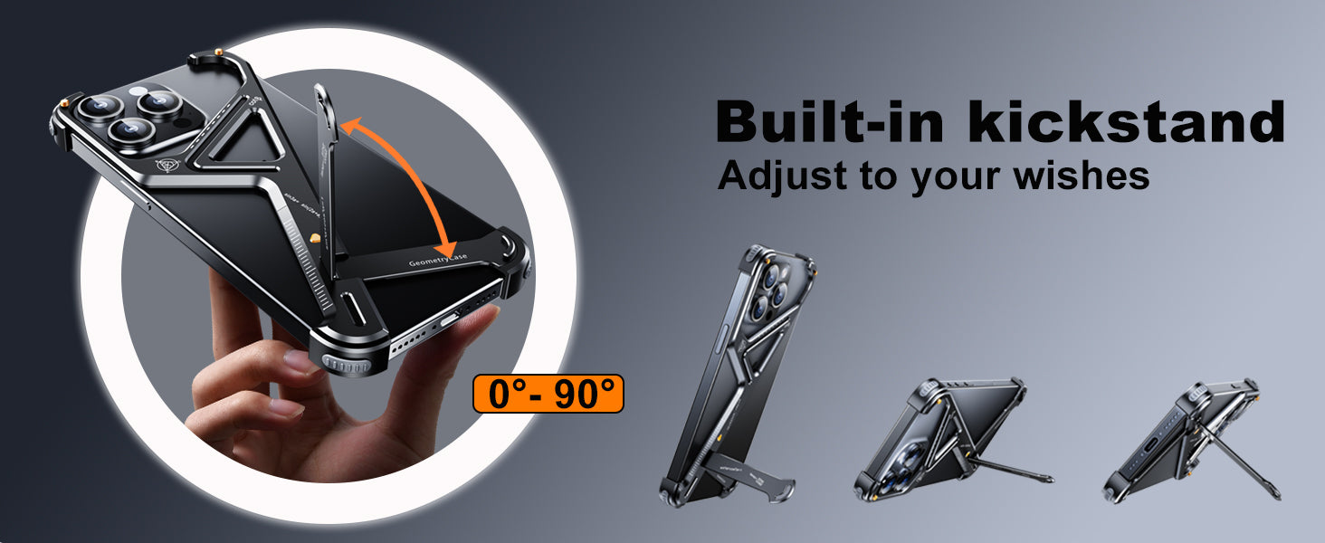 Luxury Geometric Metal iPhone Case – Aluminum Alloy Shockproof Cover with  Stand for iPhone Models Stylish and Durable Design