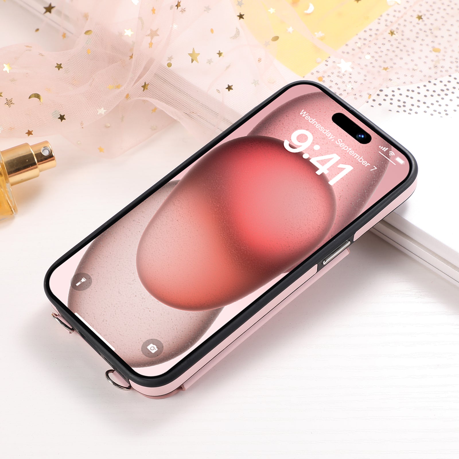 Luxury Crossbody RFID Leather Wallet iPhone Case – Card Slot, Ring Holder, Double Buckle, Lanyard Bag Cover, Magnetic Closure