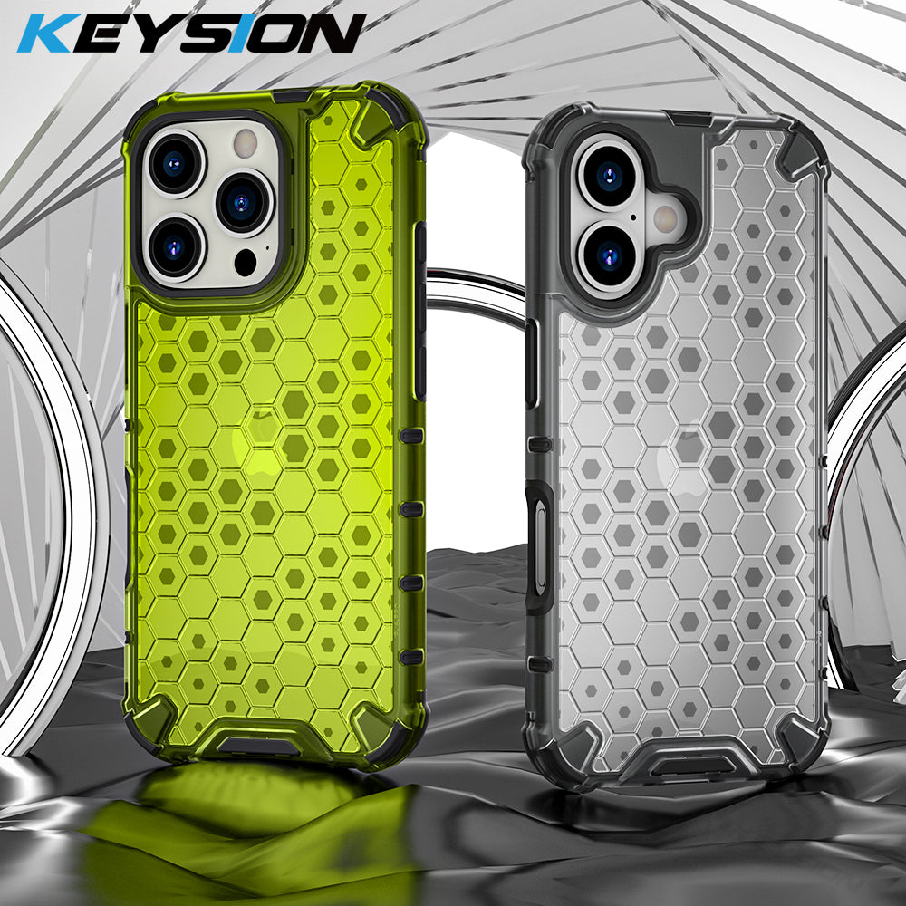 KEYSION Shockproof Armor iPhone Case – Soft Silicone + PC Transparent Honeycomb Back Cover for iPhone Models, 