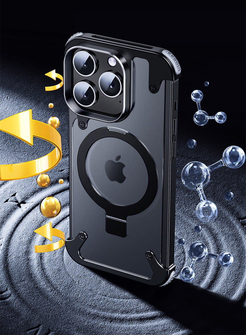 Premium Magnetic Stand Phone Case – Aluminum Alloy, Rimless Frosted Matte, Durable & Stylish Shockproof Cover Case for iPhone