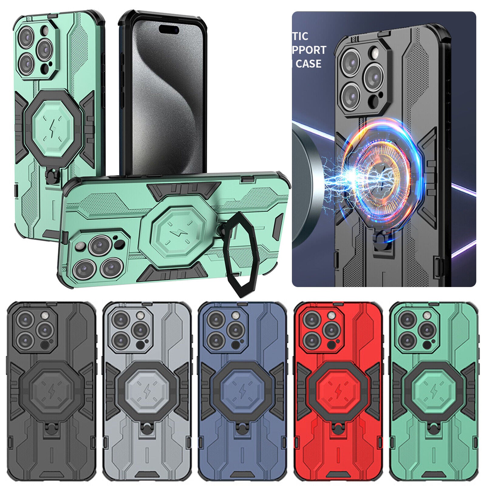 KEYSION MagSafe Shockproof iPhone Case – Ring Stand with Camera Protection, Durable Phone Cover for iPhone Models