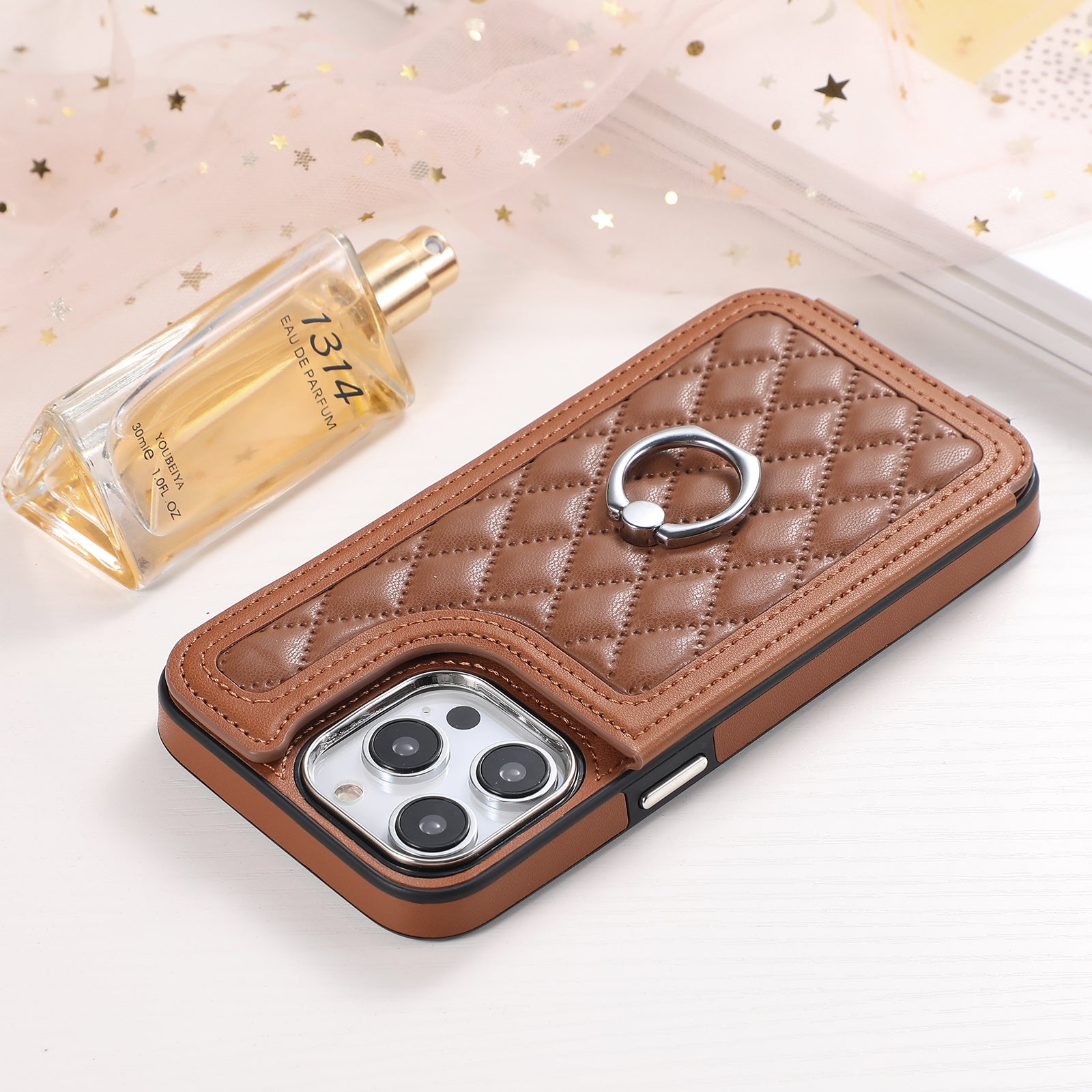 Luxury Crossbody RFID Leather Wallet iPhone Case – Card Slot, Ring Holder, Double Buckle, Lanyard Bag Cover, Magnetic Closure