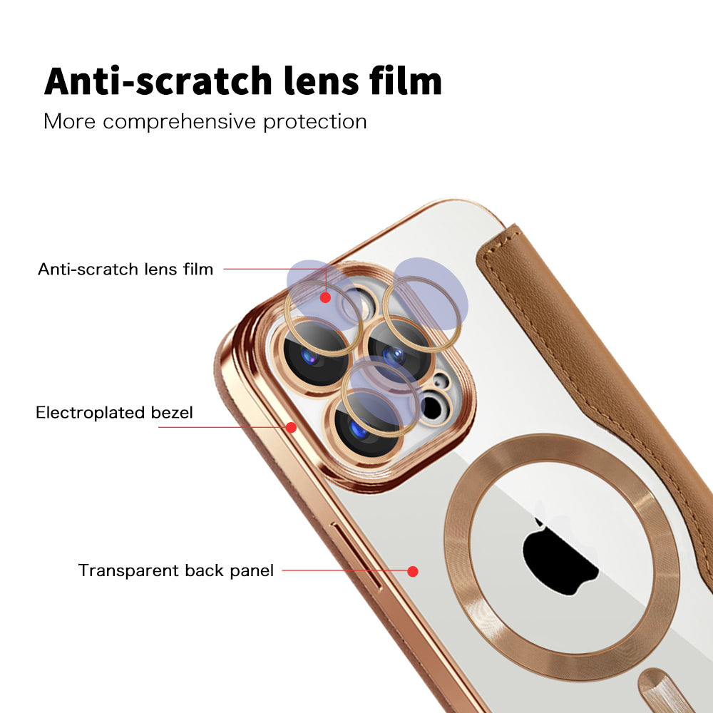 Luxury MagSafe Wallet iPhone Case – Grid Leather Flip Cover, Magnetic Card Holder, Shockproof Protection, Wireless Charging Compatible, Premium Design for iPhone Models