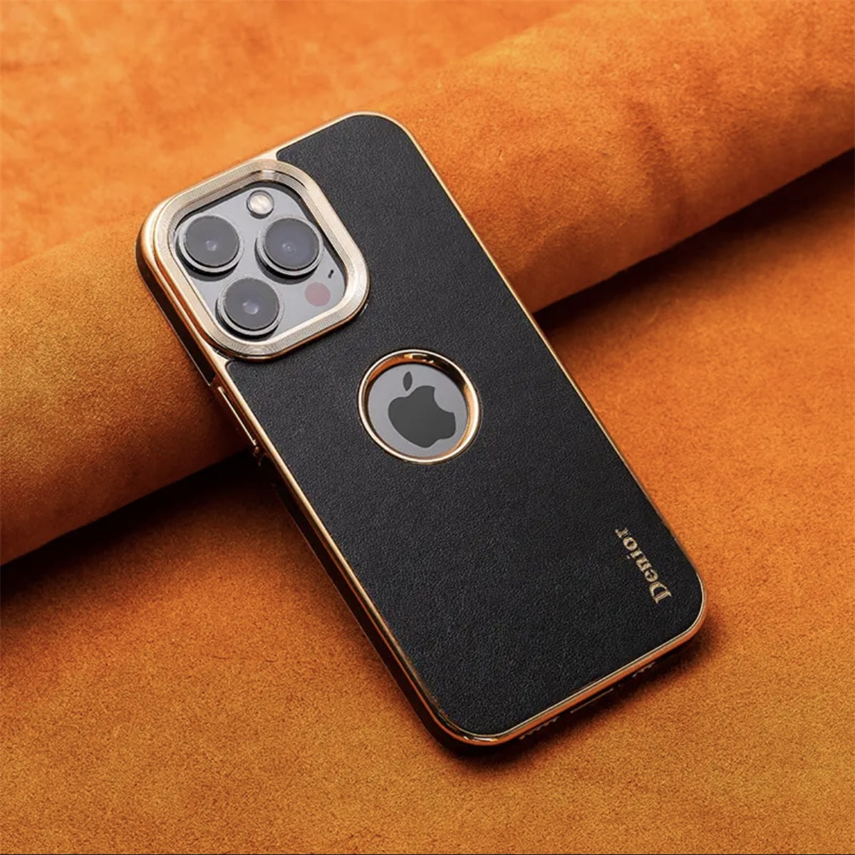 Luxury Business Cowhide Leather iPhone Case – Plating Shockproof Cover for iPhone Models, Sleek and Durable Design