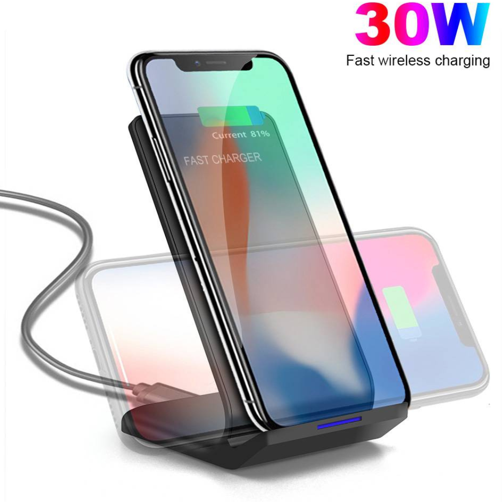 Premium 100W Wireless Charger Stand Fast Charging Station Pad for Apple iPhone, iOS, Android Smartphones – Type-C, Qi Dock, Dual Coil, Safety Features