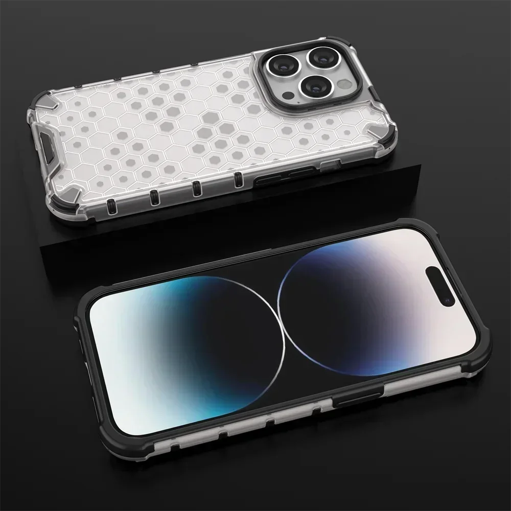 KEYSION Shockproof Armor iPhone Case – Soft Silicone + PC Transparent Honeycomb Back Cover for iPhone Models, 