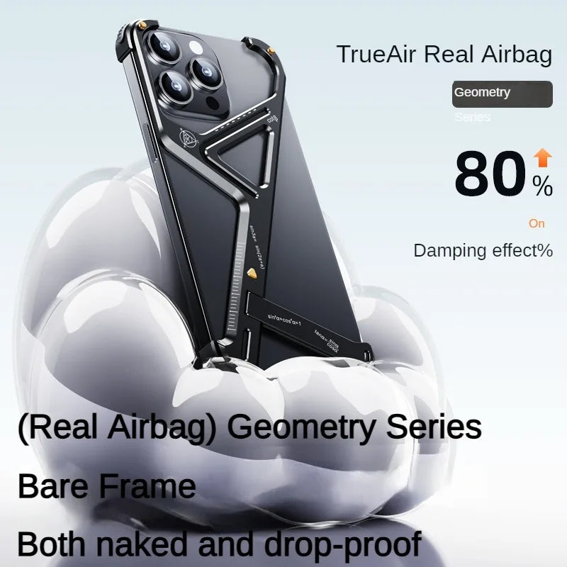 Luxury Geometric Metal iPhone Case – Aluminum Alloy Shockproof Cover with  Stand for iPhone Models Stylish and Durable Design