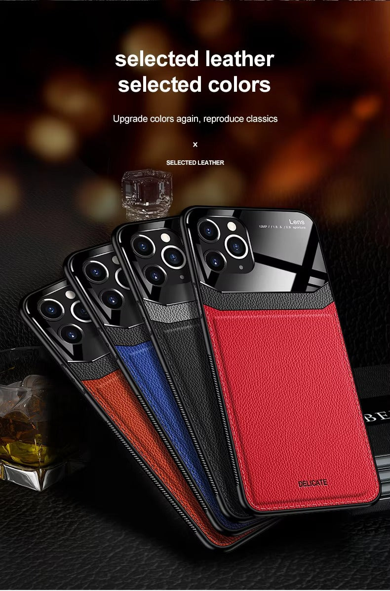 Premium Apple iPhone Case MagSafe Compatible, Camera Lens & Screen Protection Cover with Leather Texture Camera Guard