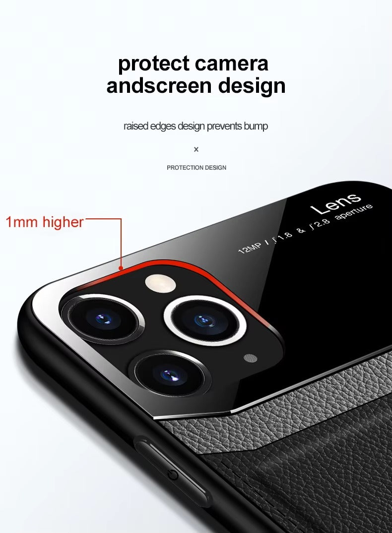 Premium Apple iPhone Case MagSafe Compatible, Camera Lens & Screen Protection Cover with Leather Texture Camera Guard