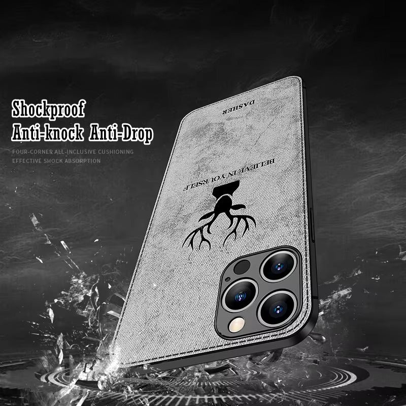 Premium  Fashion Cloth iPhone Case – Built-in Magnetic Iron, Deer & Cat Design Durable Protective Shell | Case for iPhone