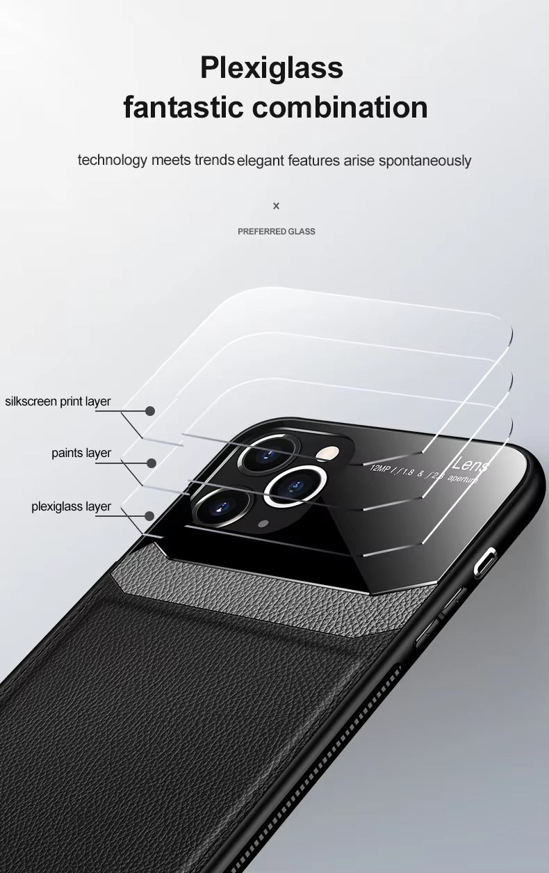 Premium Apple iPhone Case MagSafe Compatible, Camera Lens & Screen Protection Cover with Leather Texture Camera Guard