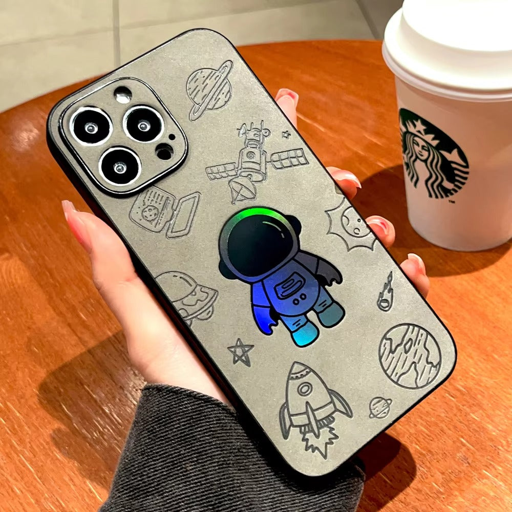 Premium  Gradient Laser Astronaut iPhone Case – Faux Leather, Full Back Protection, Stylish & Durable Cover | Case for iPhone