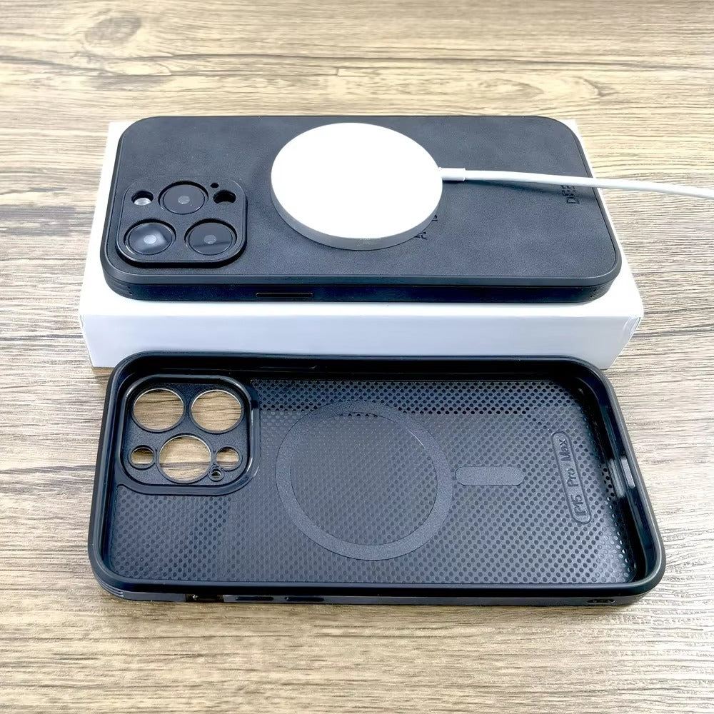 Luxury Vintage Lambskin PU Leather MagSafe iPhone Case – Wireless Charging, Full Protection, Stylish & Durable Cover 