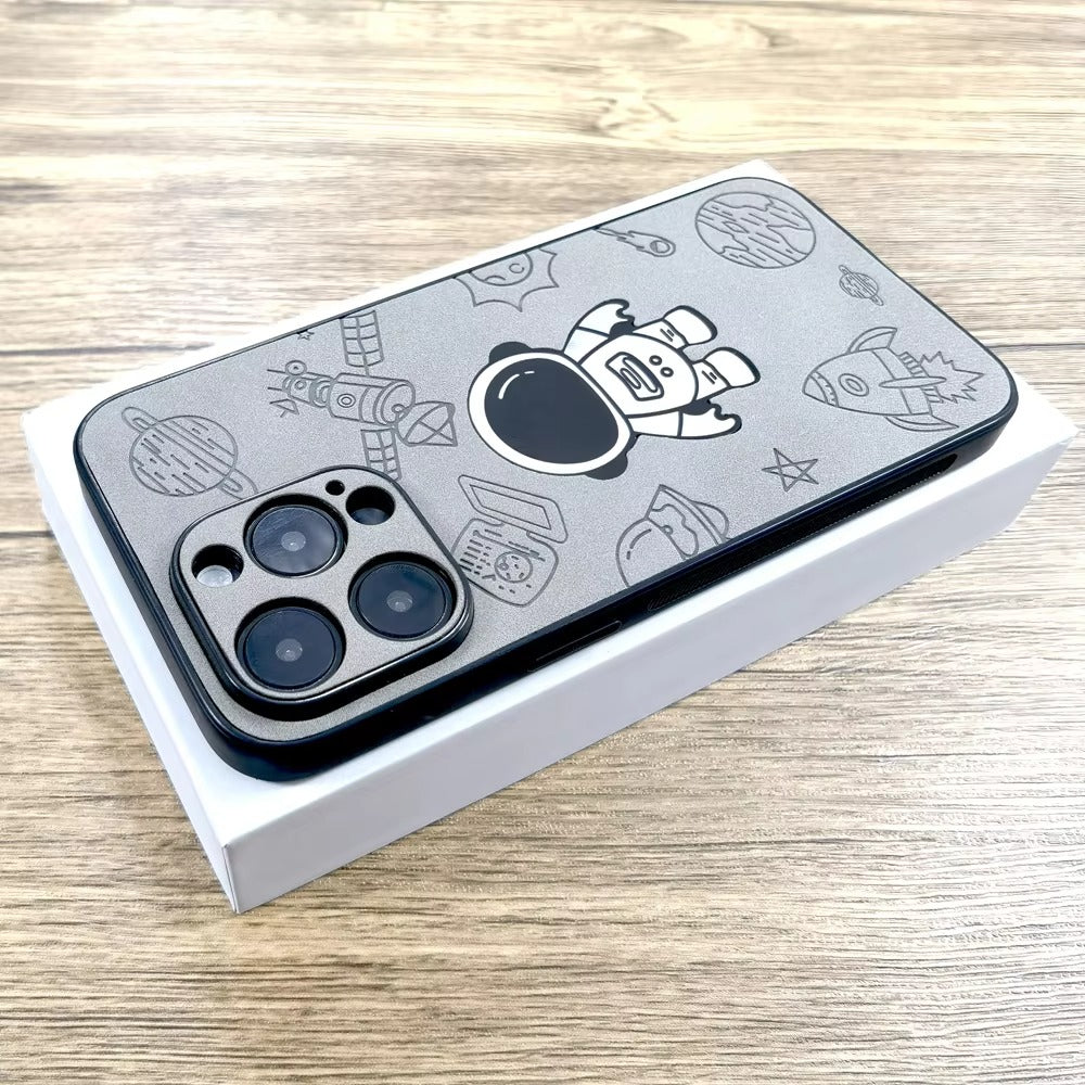 Premium  Gradient Laser Astronaut iPhone Case – Faux Leather, Full Back Protection, Stylish & Durable Cover | Case for iPhone