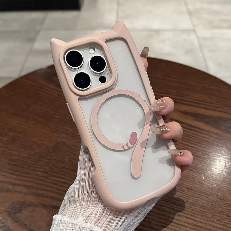 Premium Apple iPhone Case MagSafe Compatible, Camera Lens & Screen Protection, Cover with Cute Cat Ear Bumper Design