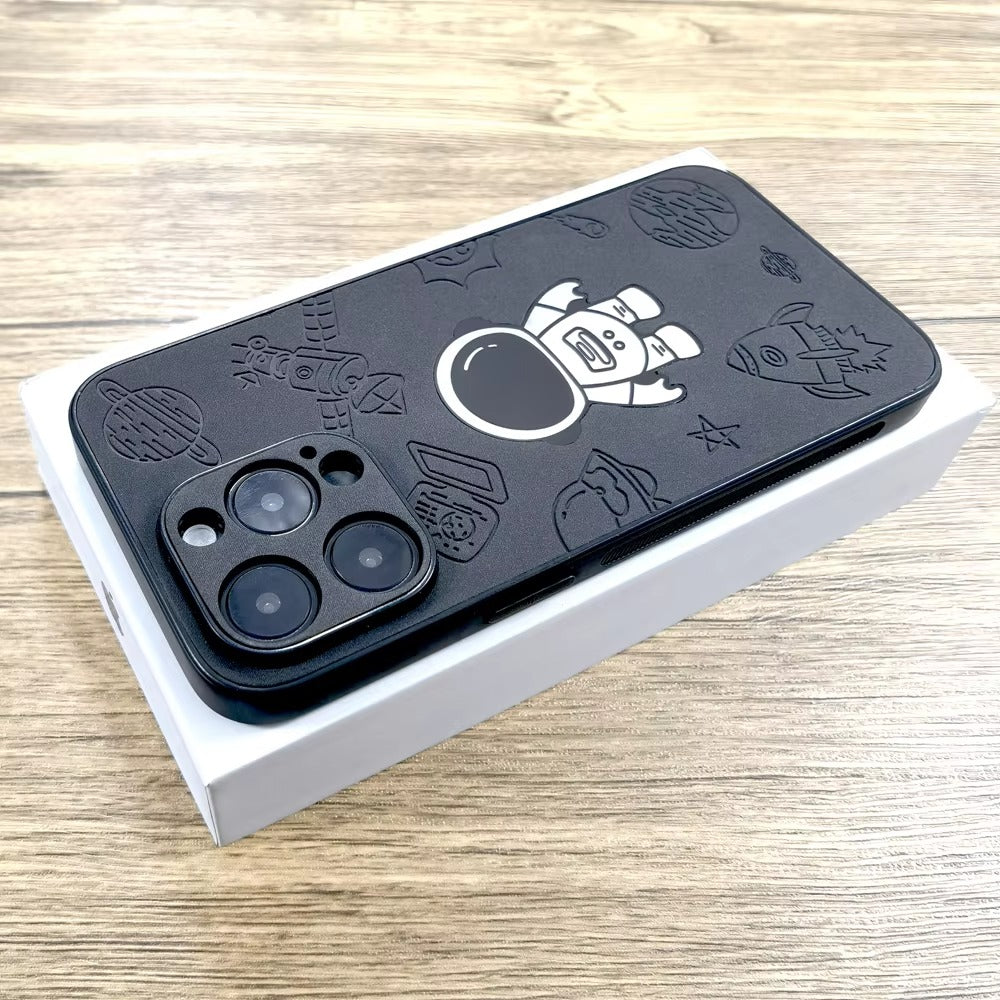 Premium  Gradient Laser Astronaut iPhone Case – Faux Leather, Full Back Protection, Stylish & Durable Cover | Case for iPhone