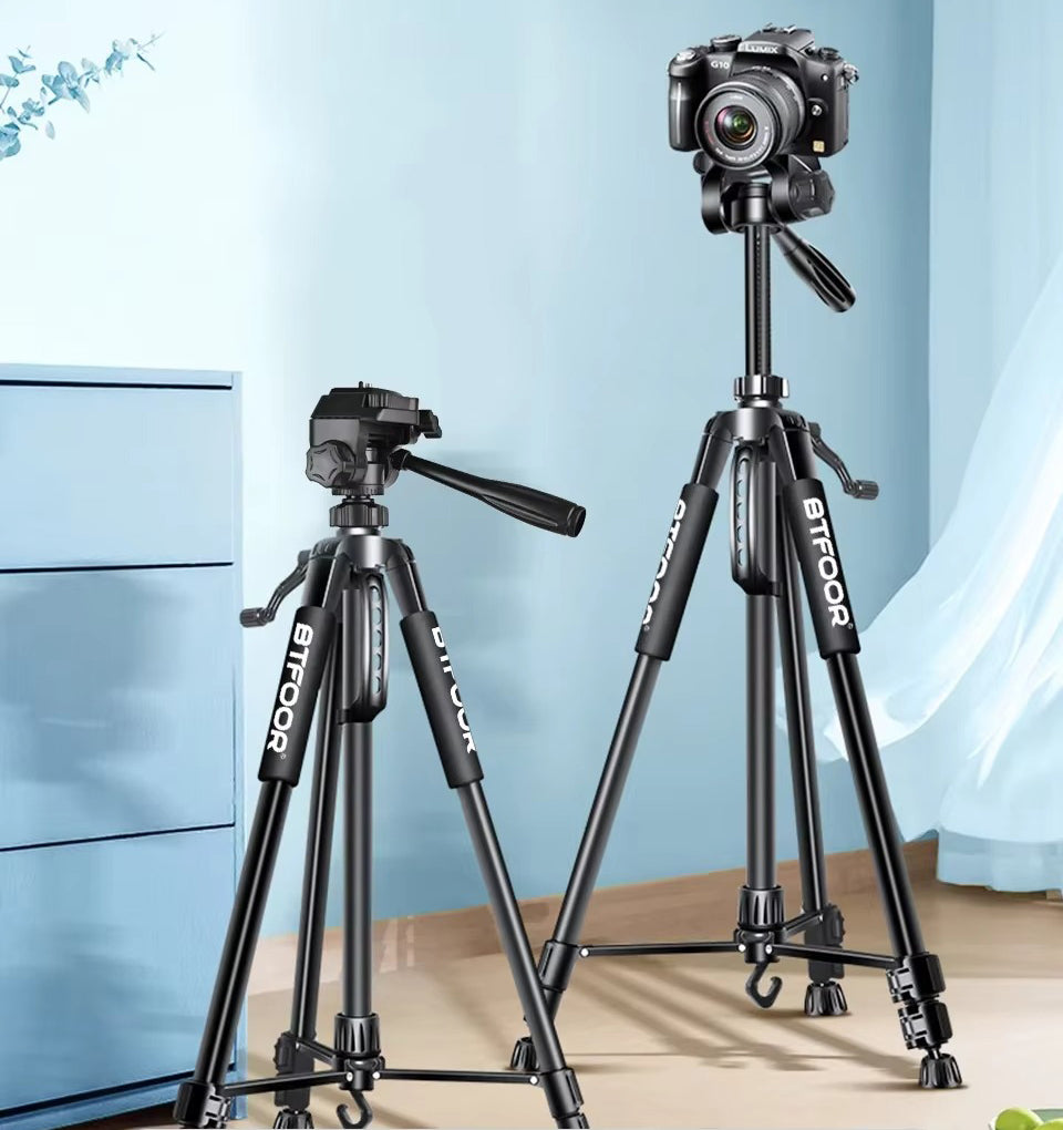 Premium, 55" Aluminum Phone Tripod Stand – 140cm Height, Quick Release Plates, Adjustable Pan Head Mount for Travel