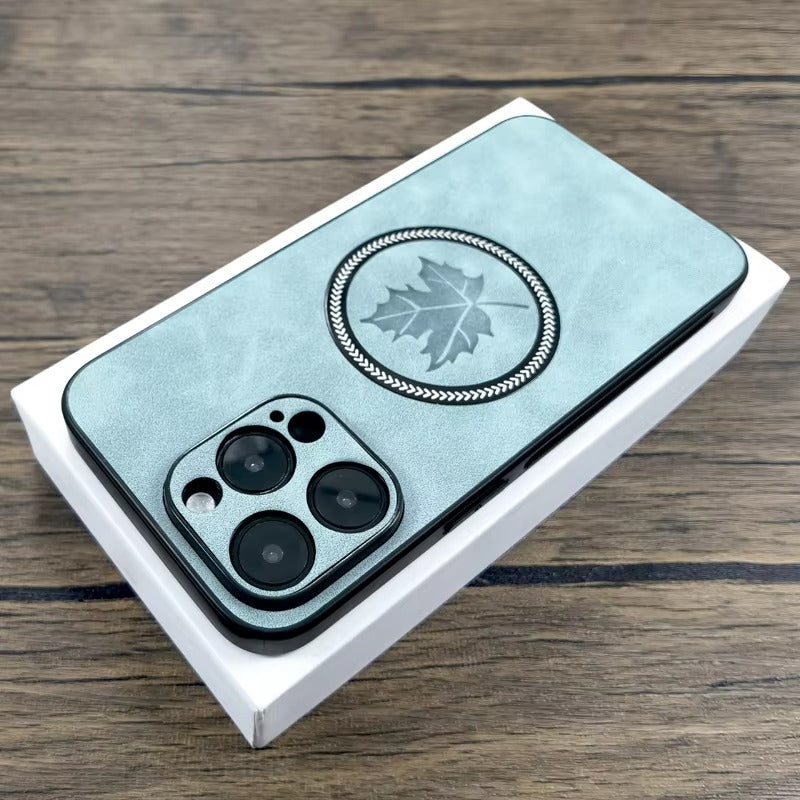 Premium Retro Leather Maple Leaf iPhone Case – MagSafe Charging, Stylish & Durable Full Protection Cover | Case for iPhone