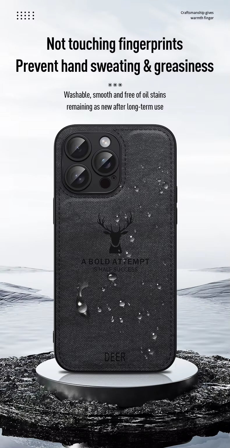Luxury Cloth Leather Texture iPhone Case – Deer Head Pattern, Shockproof, Stylish Design for Daily Use | Case for iPhone