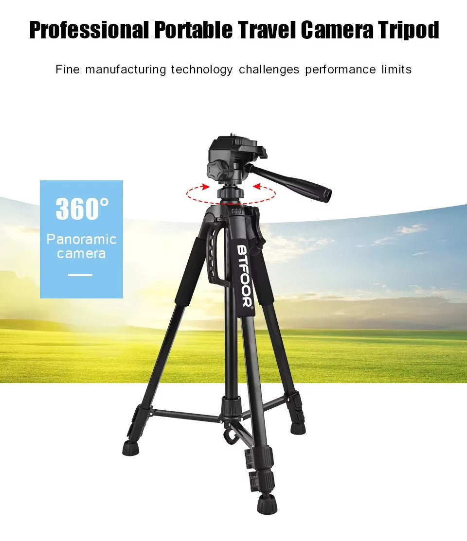 Premium, 55" Aluminum Phone Tripod Stand – 140cm Height, Quick Release Plates, Adjustable Pan Head Mount for Travel