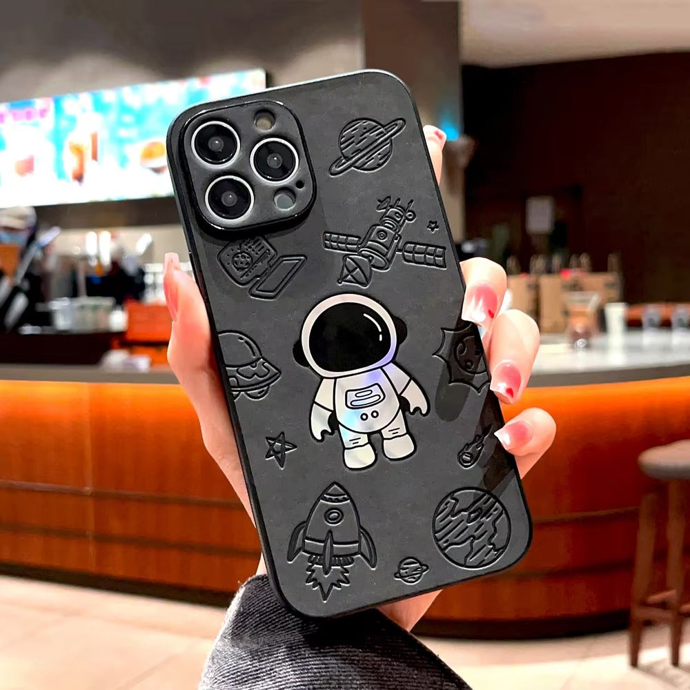 Premium  Gradient Laser Astronaut iPhone Case – Faux Leather, Full Back Protection, Stylish & Durable Cover | Case for iPhone