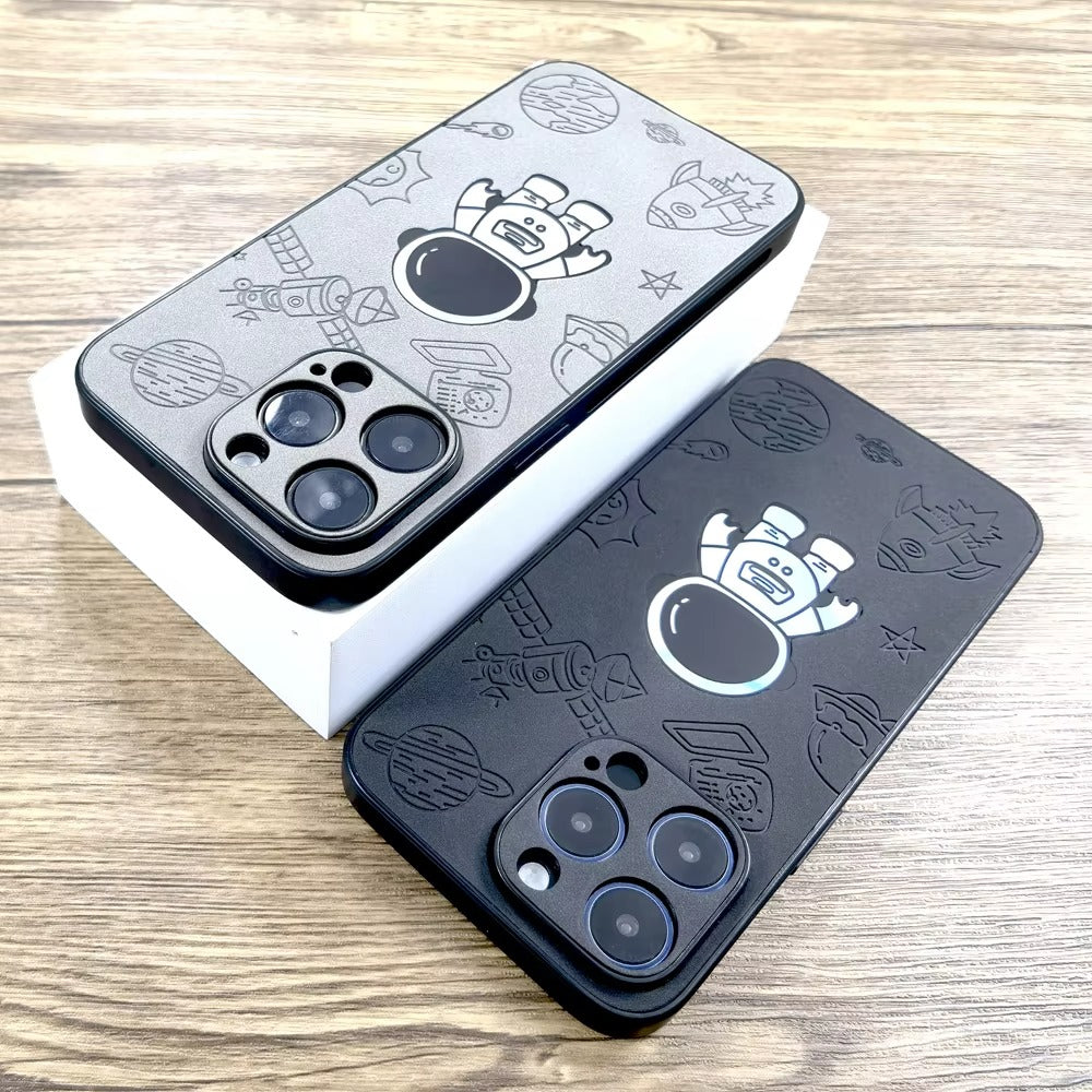 Premium  Gradient Laser Astronaut iPhone Case – Faux Leather, Full Back Protection, Stylish & Durable Cover | Case for iPhone