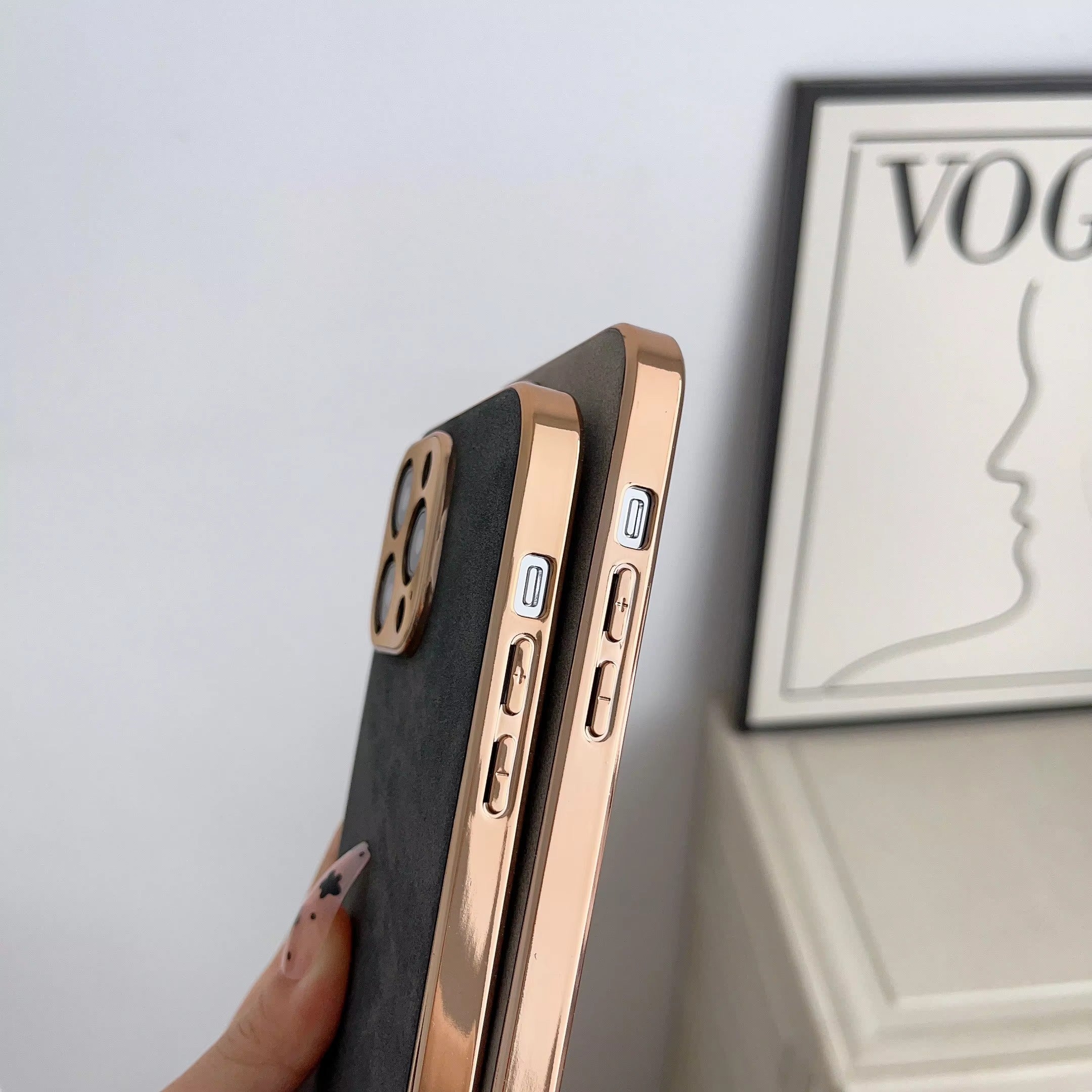 Luxury Lambskin Leather iPhone Case – Electroplated Frame, Soft & Durable Shell, Stylish Protection for Everyday Use 