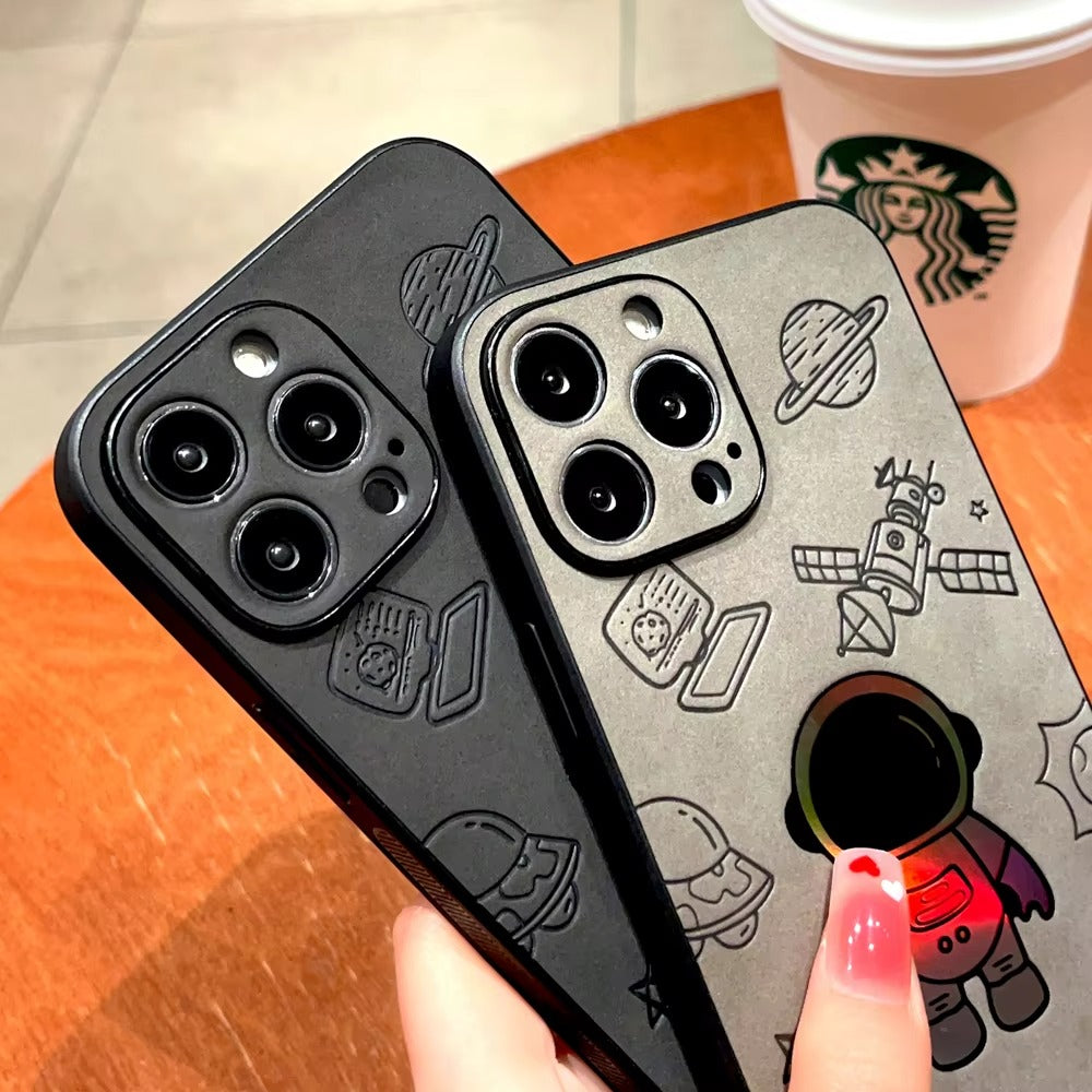 Premium  Gradient Laser Astronaut iPhone Case – Faux Leather, Full Back Protection, Stylish & Durable Cover | Case for iPhone