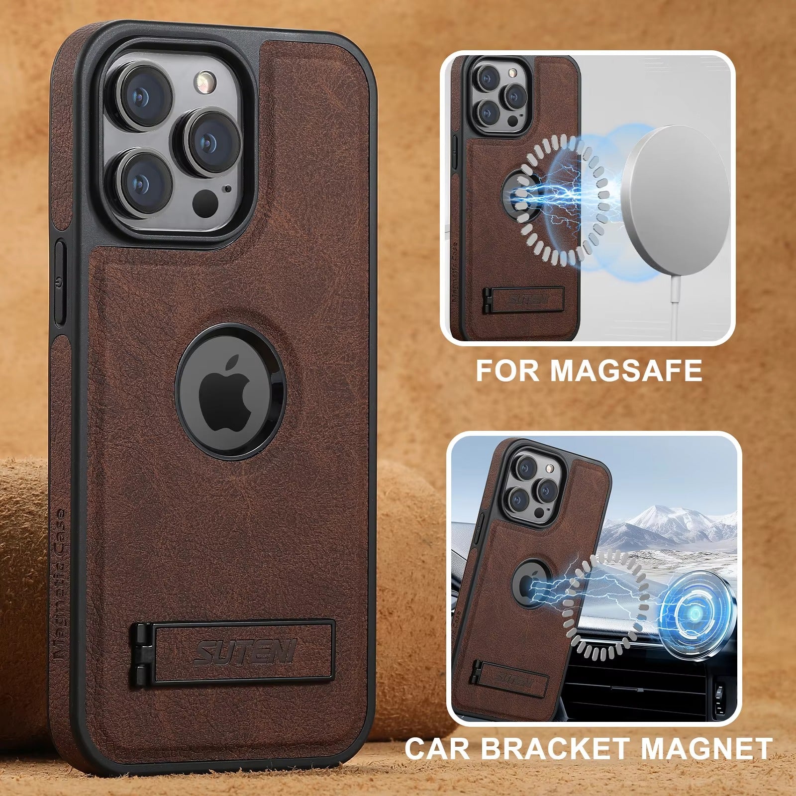 Luxury Apple iPhone Case MagSafe Compatible, Camera Lens Protection, Screen Protection Leather Design, Case for iPhone