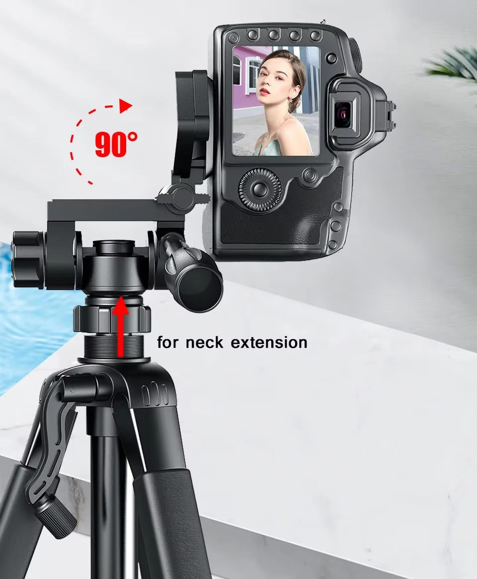 Premium, 55" Aluminum Phone Tripod Stand – 140cm Height, Quick Release Plates, Adjustable Pan Head Mount for Travel