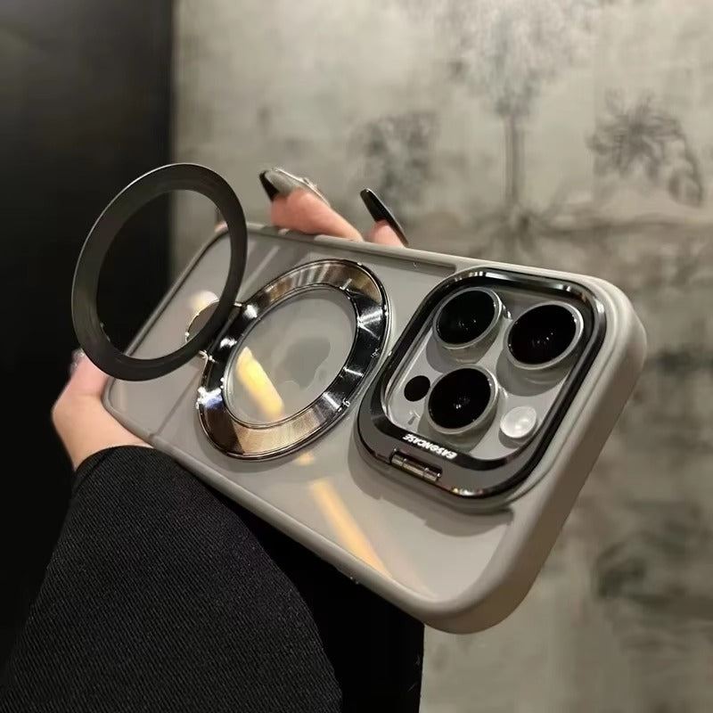 Luxury Apple iPhone Case MagSafe Compatible, Camera Lens & Screen Protection, Cover with Transparent Kickstand Bumper