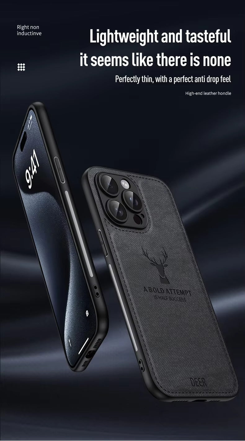 Luxury Cloth Leather Texture iPhone Case – Deer Head Pattern, Shockproof, Stylish Design for Daily Use | Case for iPhone
