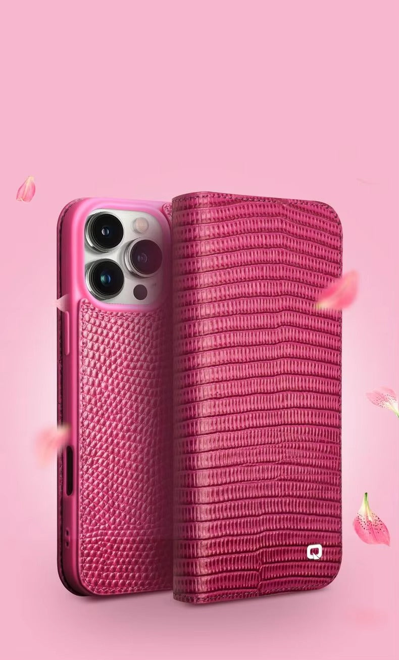 Premium Genuine Leather Flip iPhone Case – Cowhide, Crocodile Grain, Card Holder, Stylish & Durable Cover | Case for iPhone