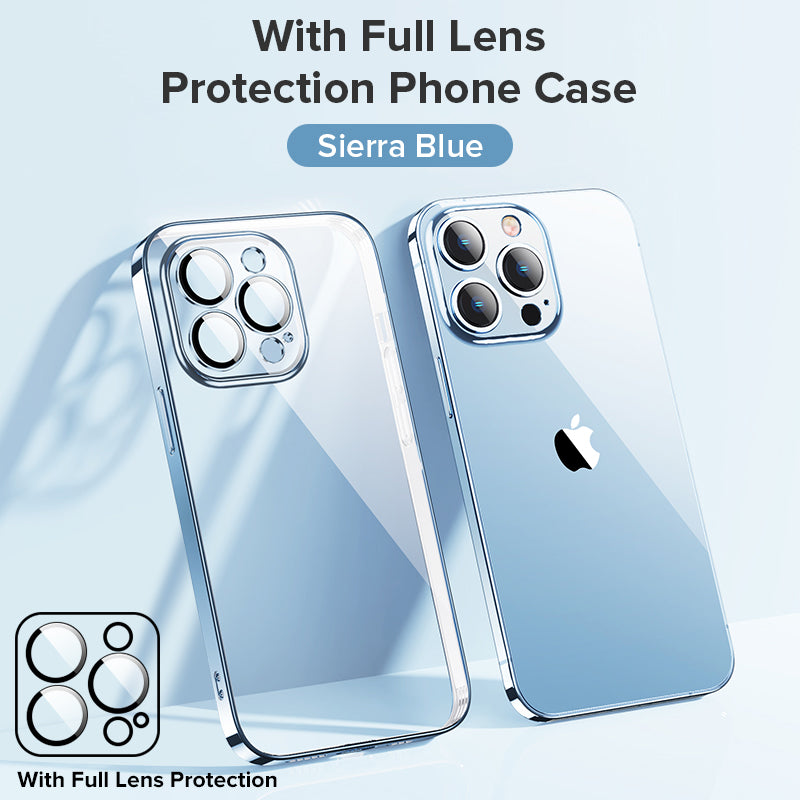High-Quality Plating Transparent iPhone Case - Soft Silicone Shockproof Cover with Lens Protector Case for iPhone