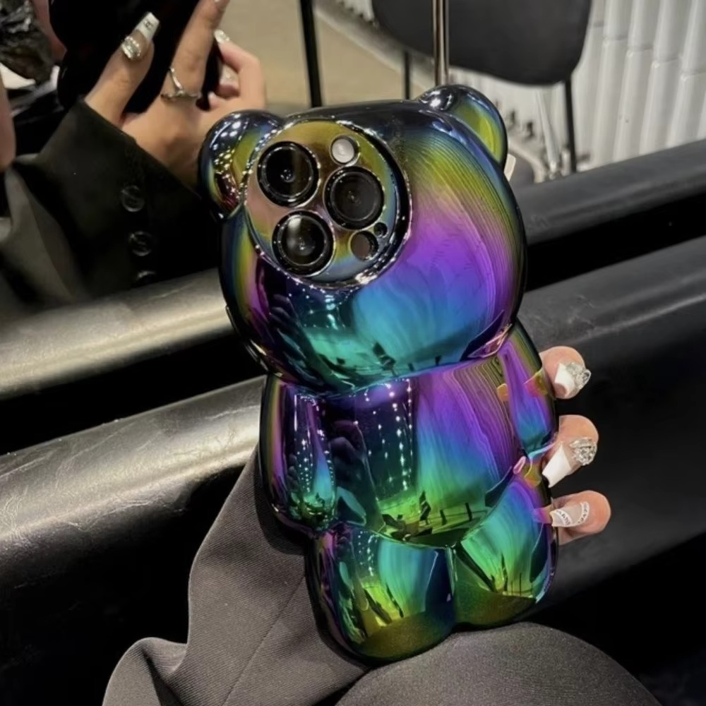 Luxury Apple iPhone Case, MagSafe Compatible, Camera Lens and Screen Protection, Ultra Thin, Shockproof, Magnetic, Full All Around Protection, 3D Bear Gradient Cartoon Cover
