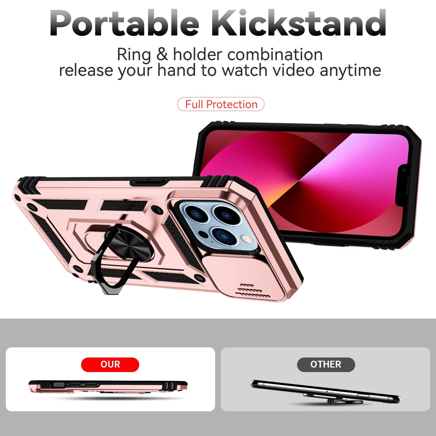 Robust Apple iPhone Case, MagSafe Compatible, Camera Lens and Screen Protection, Ultra Thin, Shockproof, Magnetic, Full All Around Protection, 360 Ring Car Mount Cover