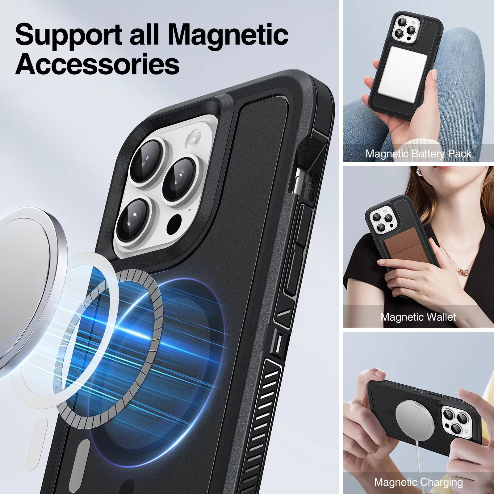 Premium Apple iPhone Case, MagSafe Compatible, Camera Lens and Screen Protection, Ultra Thin, Shockproof, Magnetic, Full All Around Protection, Heavy Duty Stand Cover