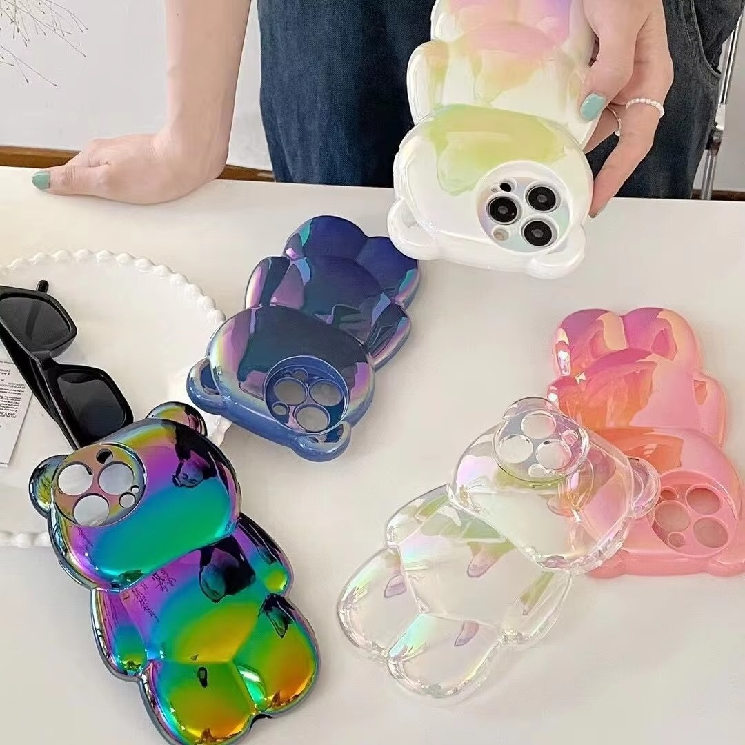 Luxury Apple iPhone Case, MagSafe Compatible, Camera Lens and Screen Protection, Ultra Thin, Shockproof, Magnetic, Full All Around Protection, 3D Bear Gradient Cartoon Cover